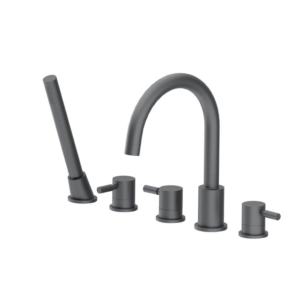 Isenberg By Flusso - Five Hole Deck Mounted Roman Tub Faucet With Hand Shower - Rock Grey