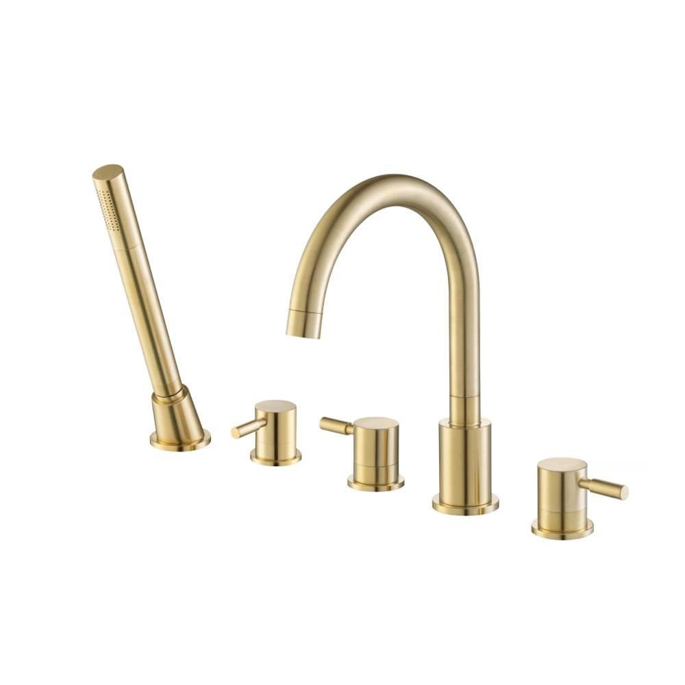 Isenberg By Flusso - Five Hole Deck Mounted Roman Tub Faucet With Hand Shower - Satin Brass PVD