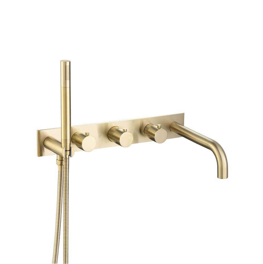 Isenberg By Flusso - Wall Mount Tub Filler With Hand Shower - Satin Brass PVD