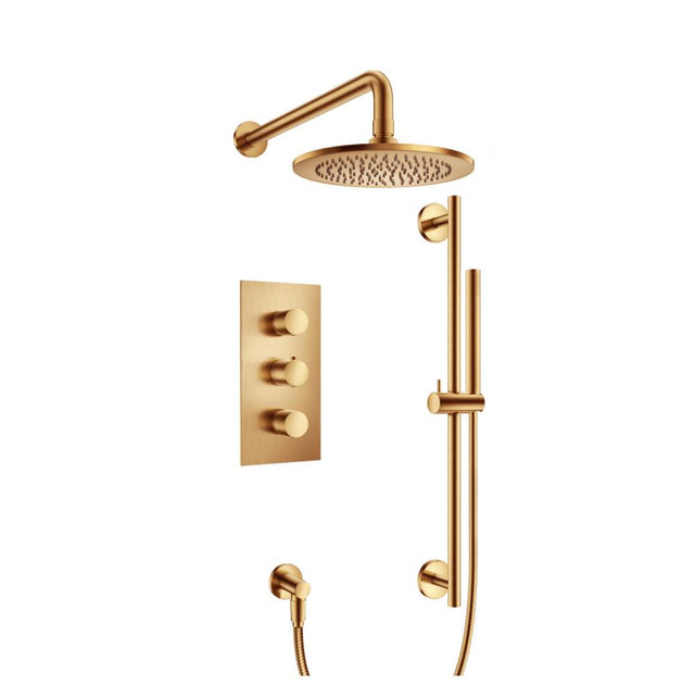Isenberg By Flusso - Two Output Shower Set With Shower Head, Hand Held And Slide Bar - Brushed Bronze Pvd