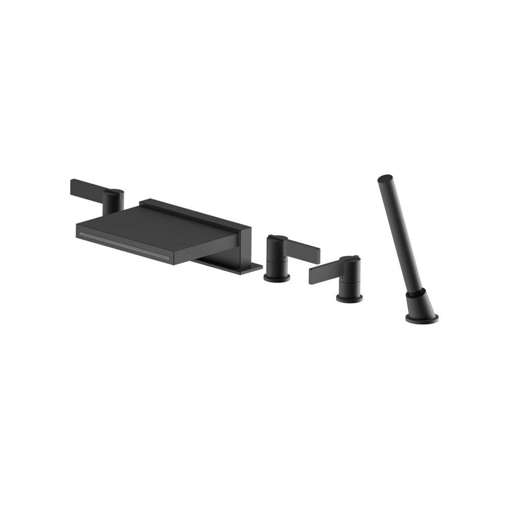 Isenberg By Flusso - Five Hole Deck Mounted Cascade Flow Roman Tub Faucet With Hand Shower - Matte Black