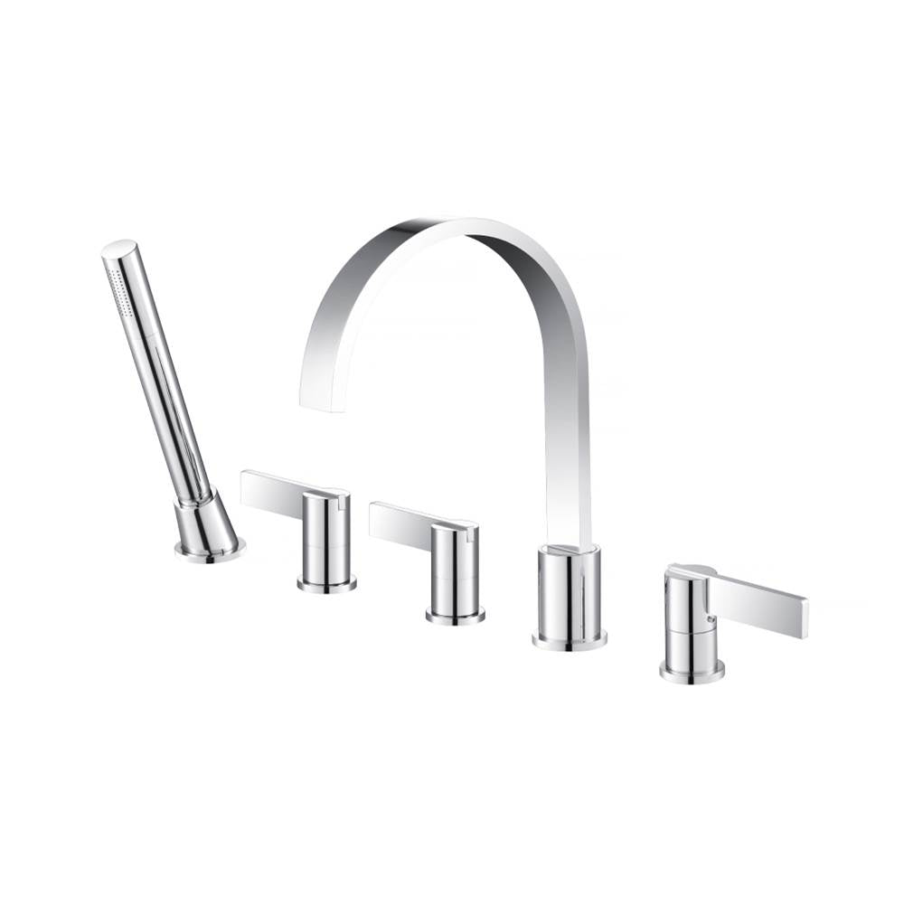 Isenberg By Flusso - Five Hole Deck Mounted Roman Tub Faucet With Hand Shower - Chrome
