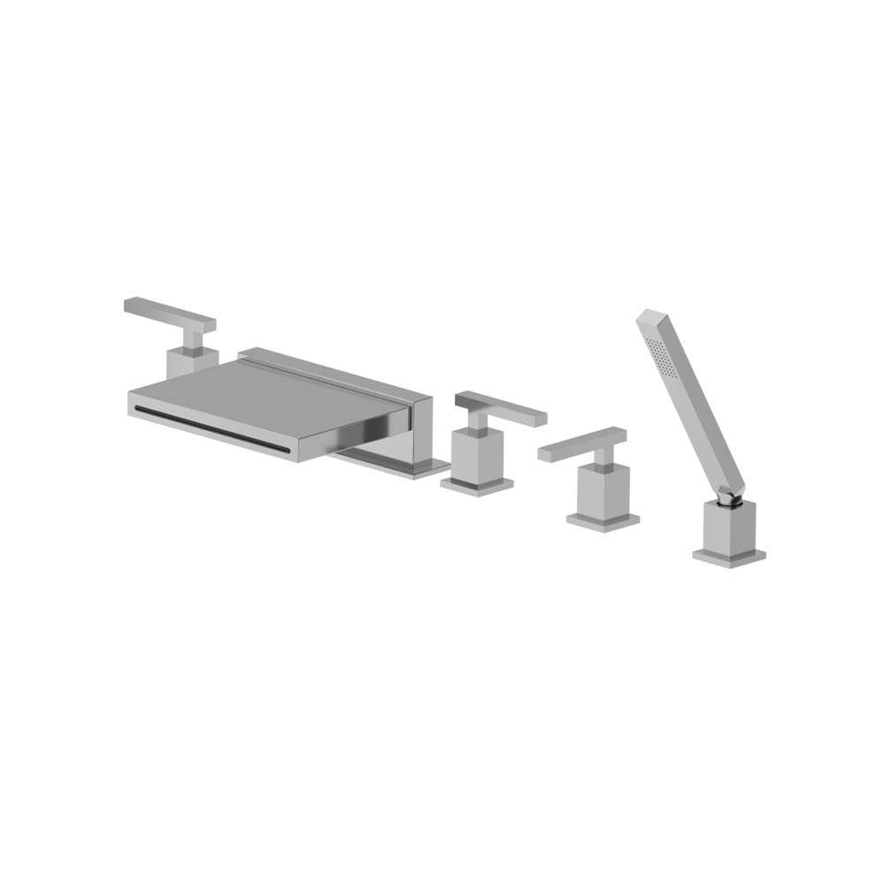 Isenberg By Flusso - Five Hole Deck Mounted Cascade Flow Roman Tub Faucet With Hand Shower - Chrome