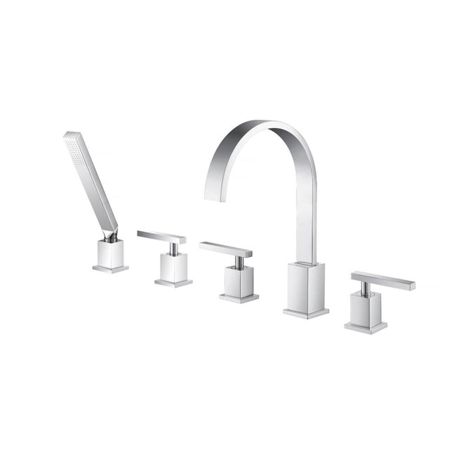 Isenberg By Flusso - Five Hole Deck Mounted Roman Tub Faucet With Hand Shower - Chrome