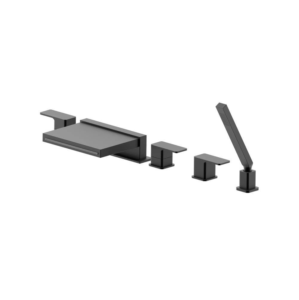 Isenberg By Flusso - Five Hole Deck Mounted Cascade Flow Roman Tub Faucet With Hand Shower - Matte Black