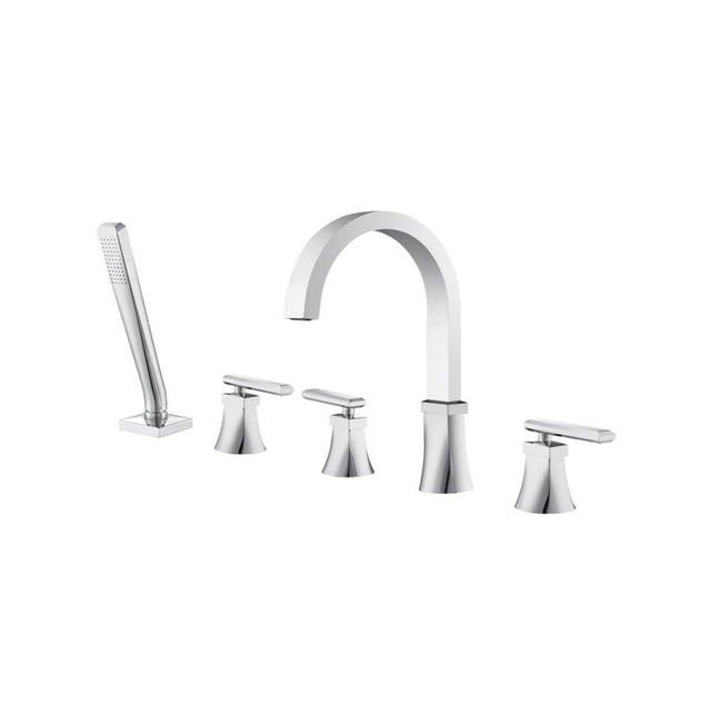 Isenberg By Flusso - Five Hole Deck Mounted Roman Tub Faucet With Hand Shower - Chrome