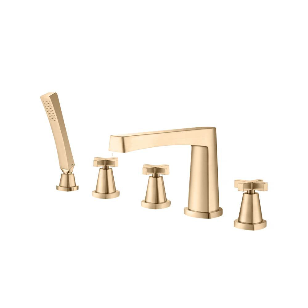 Isenberg By Flusso - Five Hole Deck Mounted Roman Tub Faucet With Hand Shower - Brushed Bronze Pvd