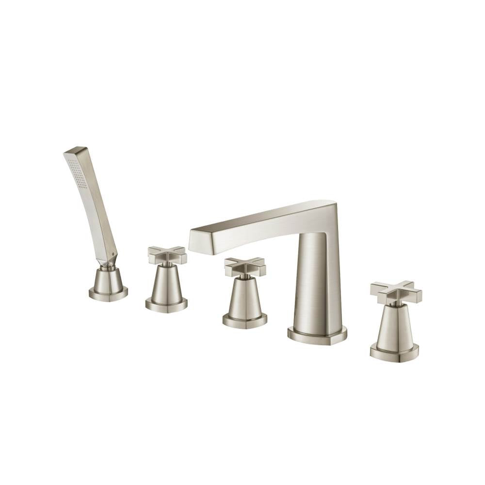 Isenberg By Flusso - Five Hole Deck Mounted Roman Tub Faucet With Hand Shower - Brushed Nickel PVD