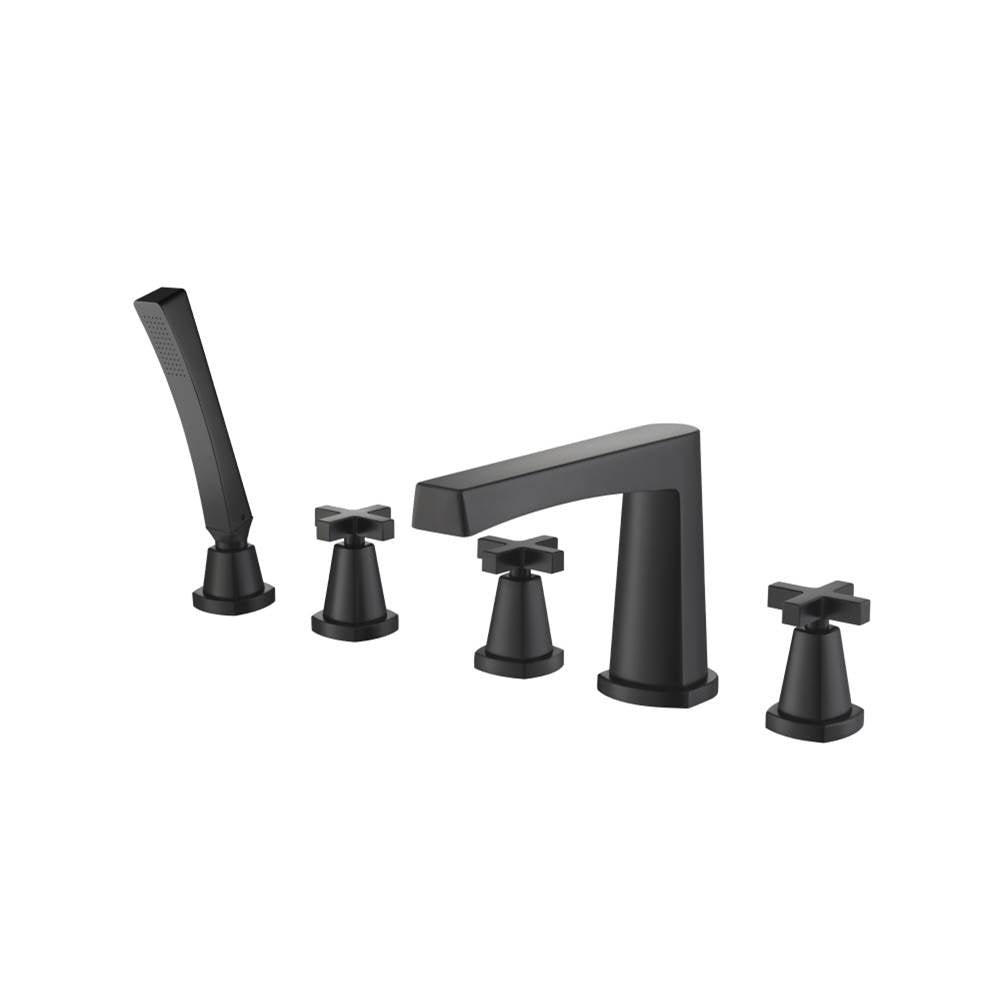 Isenberg By Flusso - Five Hole Deck Mounted Roman Tub Faucet With Hand Shower - Matte Black