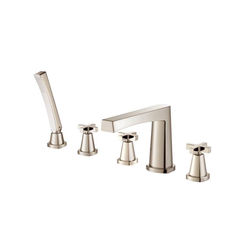 Isenberg By Flusso - Five Hole Deck Mounted Roman Tub Faucet With Hand Shower - Polished Nickel PVD