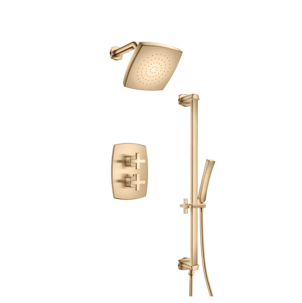 Isenberg By Flusso - Two Output Shower Set With Shower Head, Hand Held And Slide Bar - Brushed Bronze Pvd