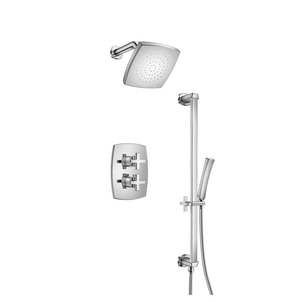 Isenberg By Flusso - Two Output Shower Set With Shower Head, Hand Held And Slide Bar - Chrome