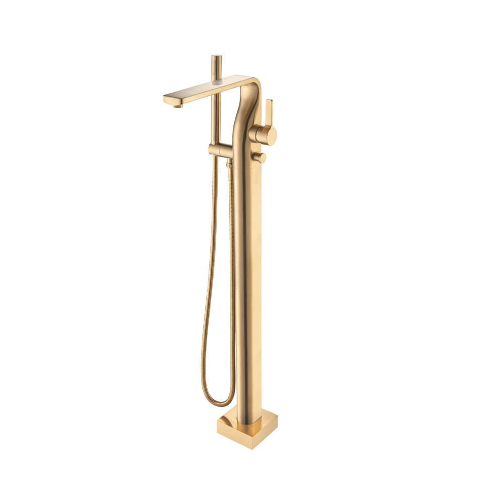 Isenberg By Flusso - Freestanding Floor Mount Bathtub / Tub Filler With Hand Shower - Brushed Bronze Pvd