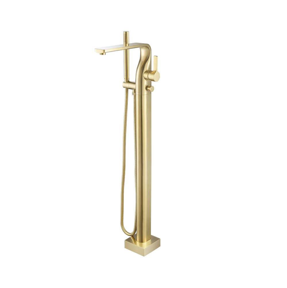 Isenberg By Flusso - Freestanding Floor Mount Bathtub / Tub Filler With Hand Shower - Satin Brass PVD