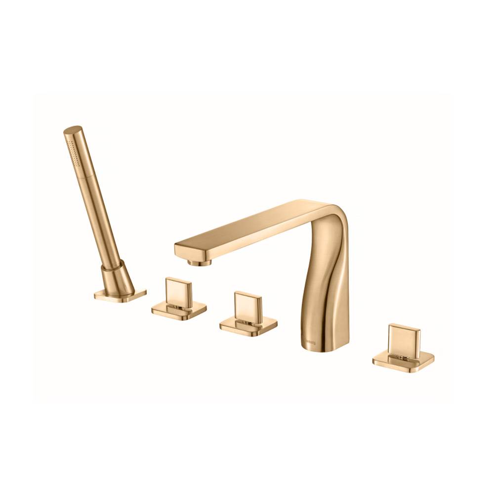 Isenberg By Flusso - Five Hole Deck Mounted Roman Tub Faucet With Hand Shower - Brushed Bronze Pvd