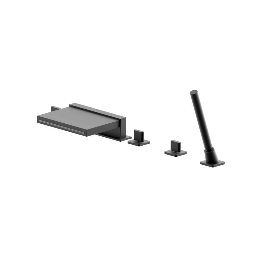 Isenberg By Flusso - Five Hole Deck Mounted Cascade Flow Roman Tub Faucet With Hand Shower - Matte Black