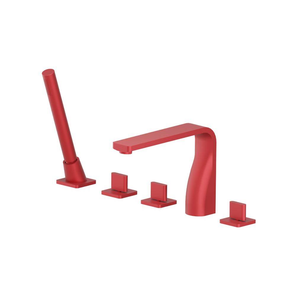 Isenberg By Flusso - Five Hole Deck Mounted Roman Tub Faucet With Hand Shower - Deep Red