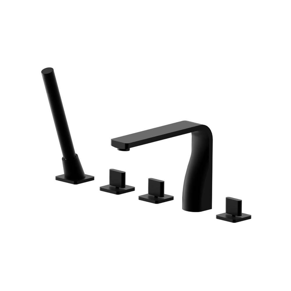 Isenberg By Flusso - Five Hole Deck Mounted Roman Tub Faucet With Hand Shower - Gloss Black