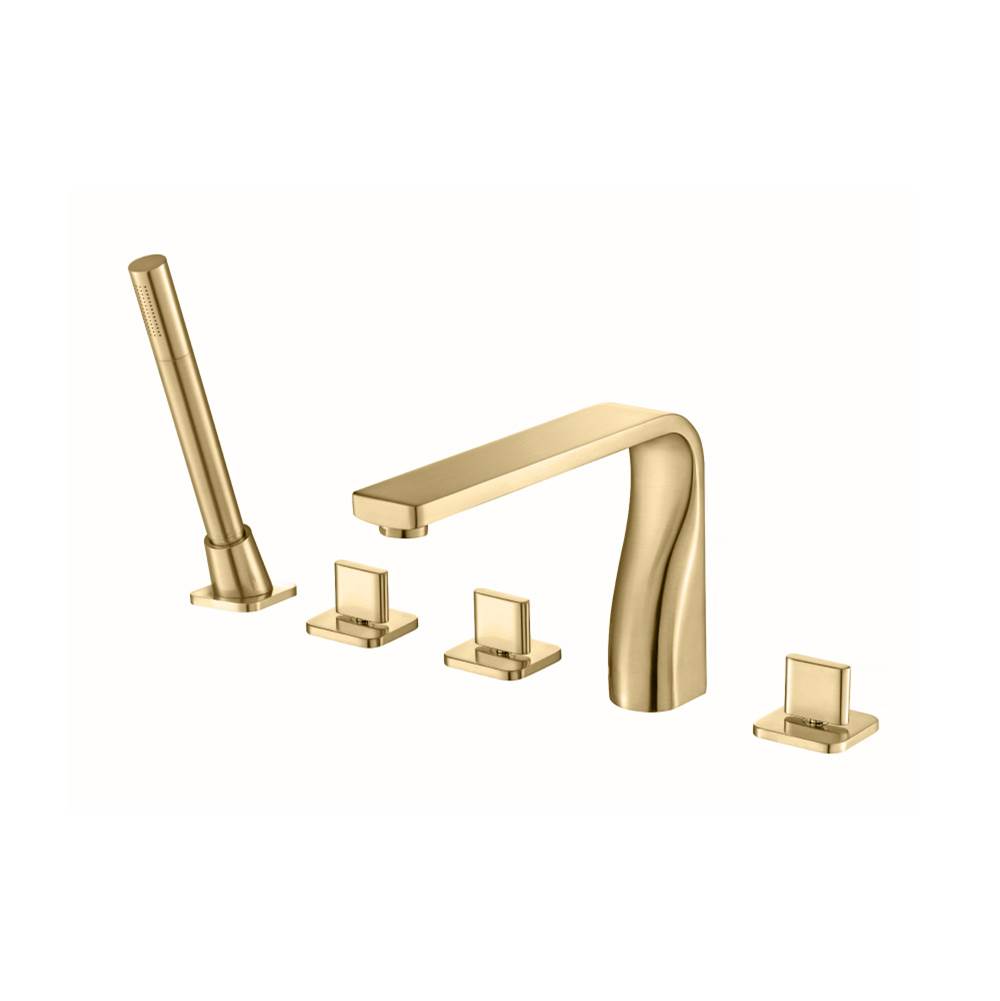 Isenberg By Flusso - Five Hole Deck Mounted Roman Tub Faucet With Hand Shower - Satin Brass PVD