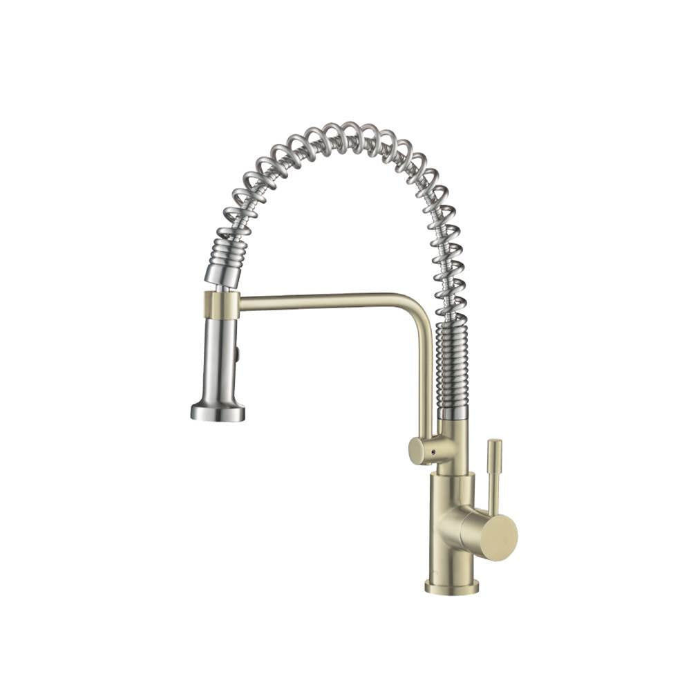 Isenberg By Flusso - Caso - Semi-Professional Dual Spray Stainless Steel Kitchen Faucet With Pull Out - Light Tan