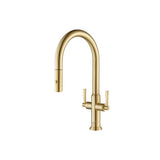 Isenberg By Flusso - Velox - Dual Spray Stainless Steel Two Handle Kitchen Faucet With Pull Out - Brushed Gold Pvd