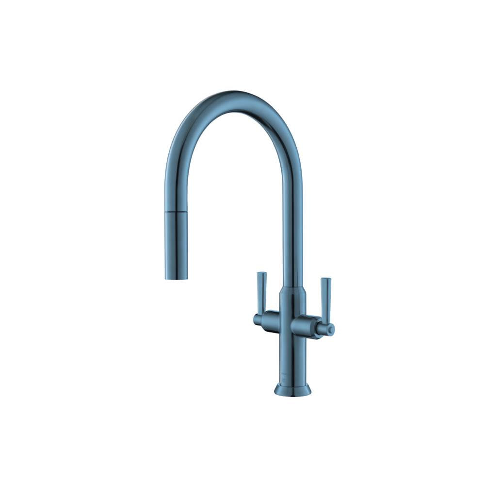 Isenberg By Flusso - Velox - Dual Spray Stainless Steel Two Handle Kitchen Faucet With Pull Out - Blue Platinum