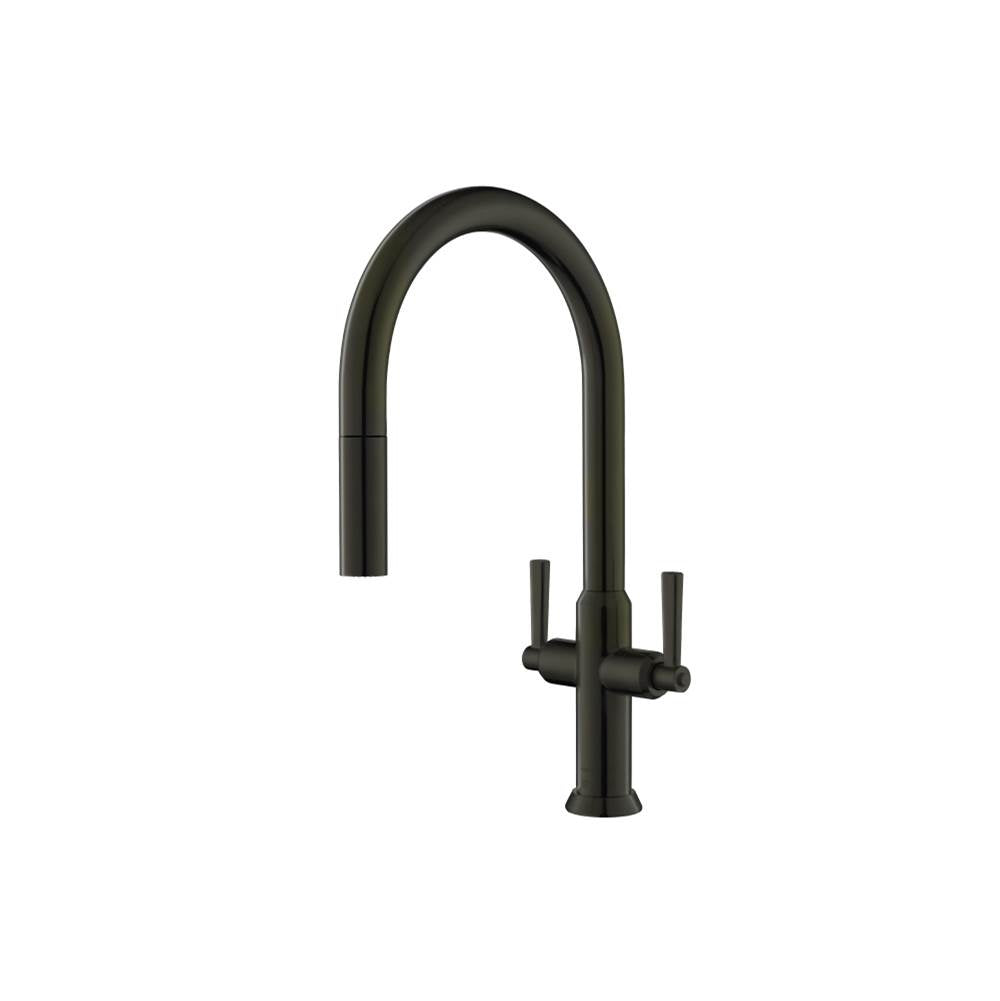 Isenberg By Flusso - Velox - Dual Spray Stainless Steel Two Handle Kitchen Faucet With Pull Out - Dark Green
