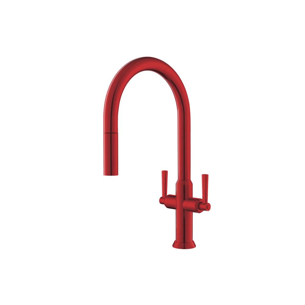 Isenberg By Flusso - Velox - Dual Spray Stainless Steel Two Handle Kitchen Faucet With Pull Out - Deep Red