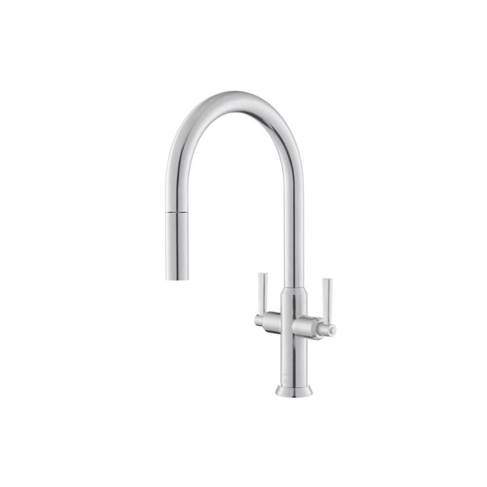 Isenberg By Flusso - Velox - Dual Spray Stainless Steel Two Handle Kitchen Faucet With Pull Out - Gloss White
