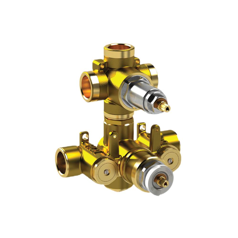 Isenberg By Flusso - 3/4'' Thermostatic Valve - 3 Outputs - Rough Brass