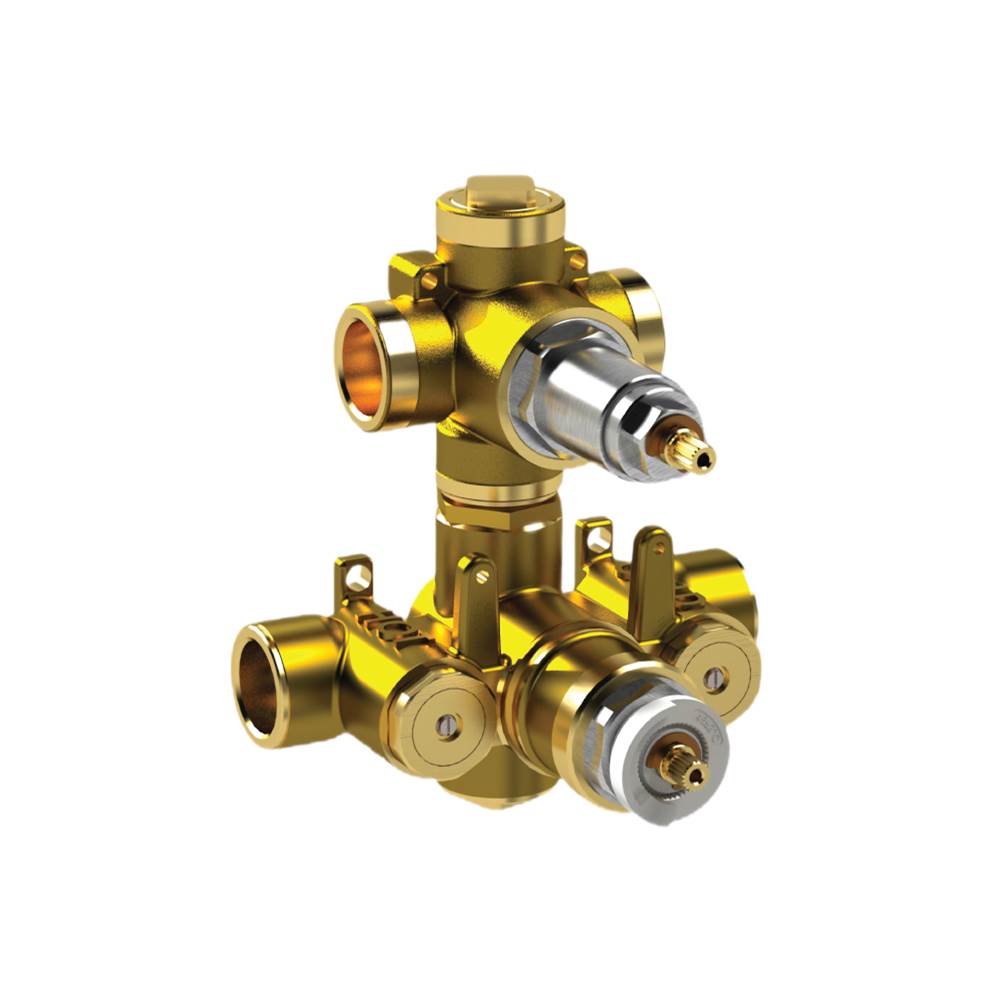 Isenberg By Flusso - 3/4'' Thermostatic Valve - 2 Outputs - Rough Brass