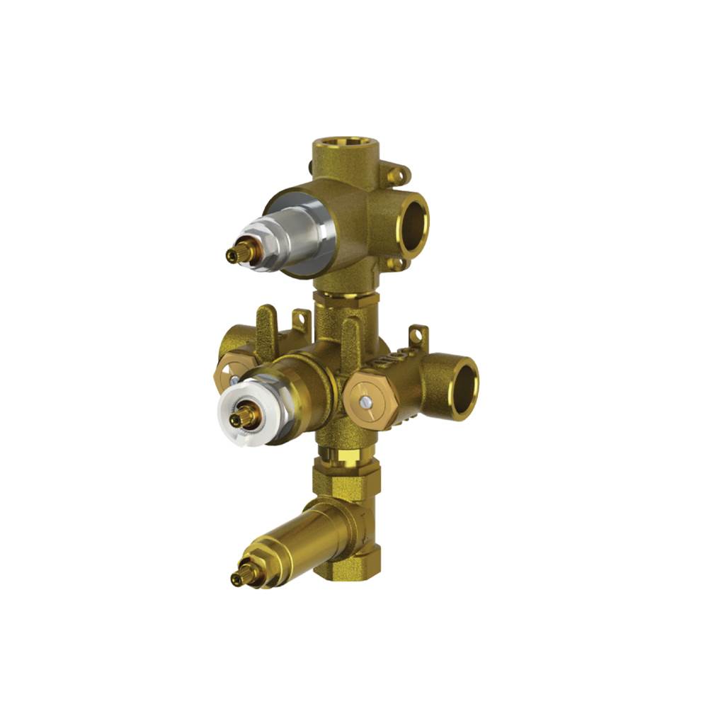 Isenberg By Flusso - 3/4'' Thermostatic Valve - 3 Outputs - Rough Brass