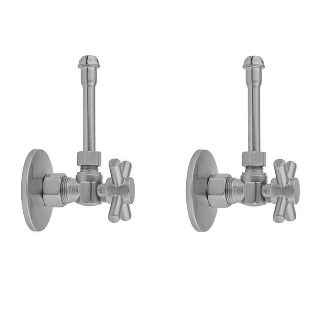 Jaclo - Quarter Turn Angle Pattern 5/8'' O.D. Compression (Fits 1/2'' Copper) x 3/8'' O.D. Faucet Supply Kit with Contempo Cross Handle, 20'' Supply Tubes, Escutcheons - White