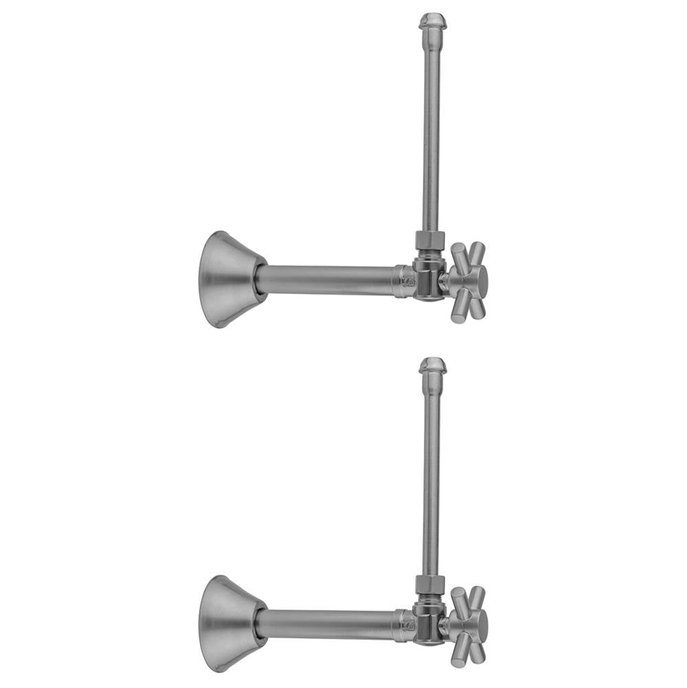Jaclo - Quarter Turn Angle Pattern 1/2'' Copper (Sweat Fit) x 3/8'' O.D. Faucet Supply Kit with Contempo Cross Handle, 20'' Supply Tubes & Bell Escutcheons - White