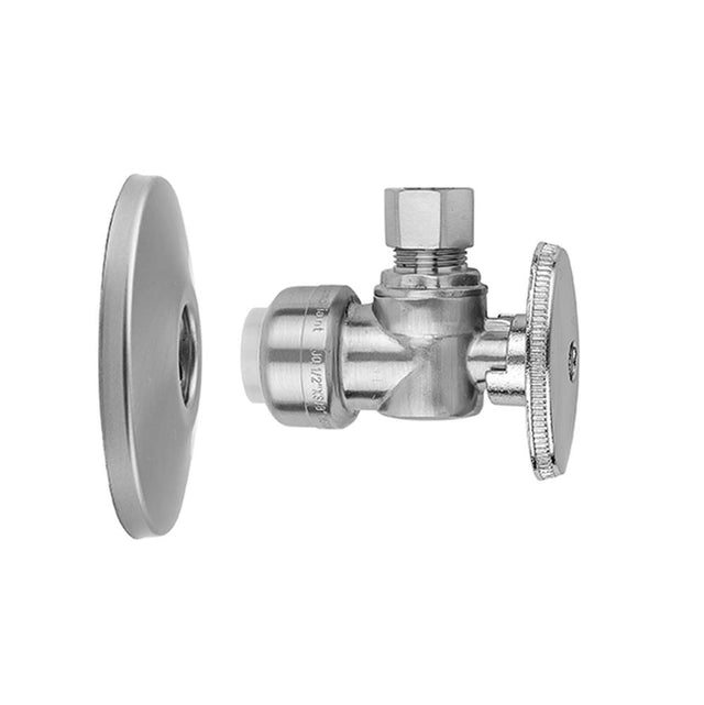 Jaclo - Quarter Turn Angle Pattern 1/2'' Push Fit x 3/8'' O.D. Supply Valve with Escutcheon - Satin Nickel