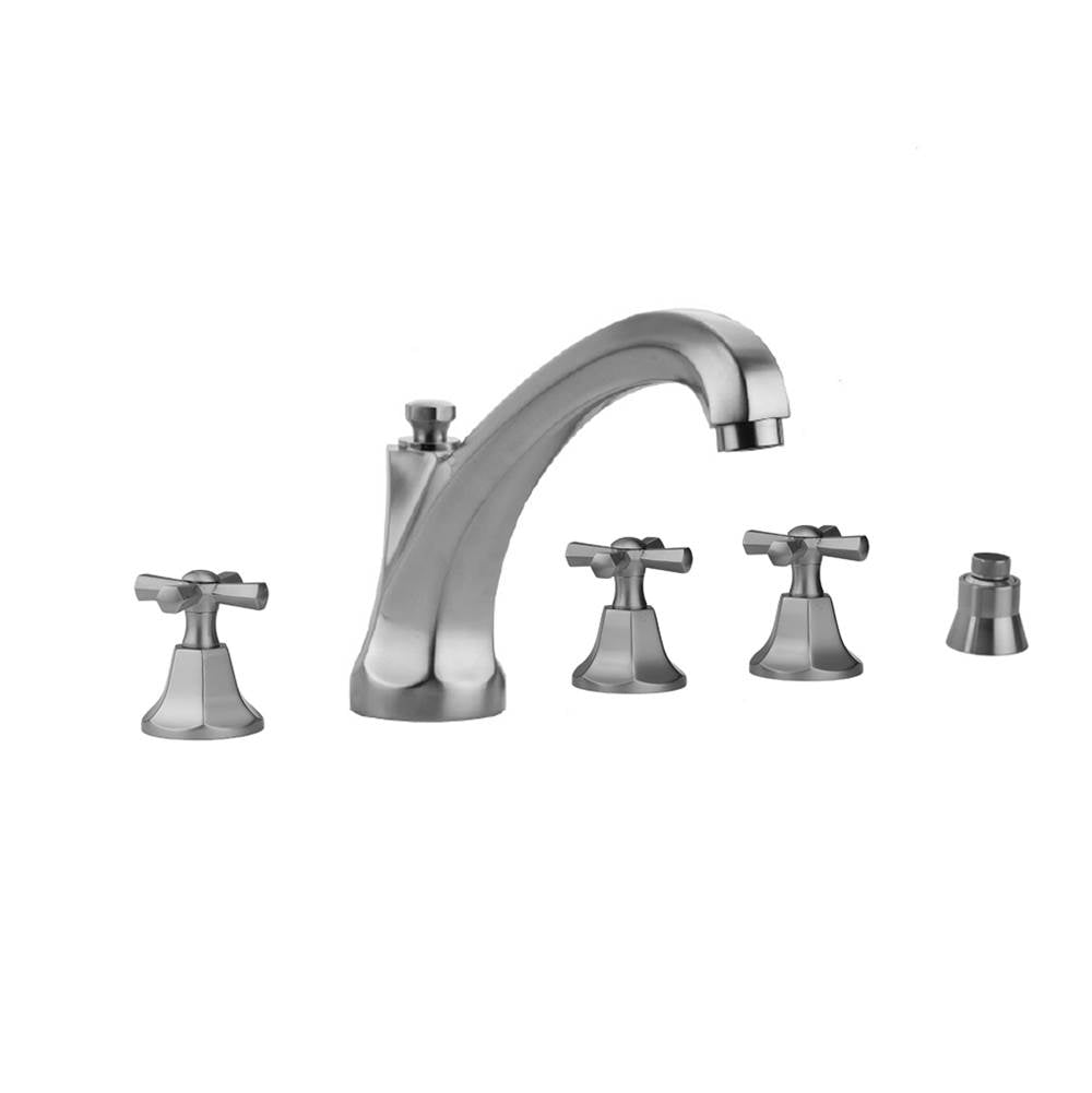 Jaclo - Astor Roman Tub Set with High Spout and Hex Cross Handles and Straight Handshower Mount - Vintage Bronze