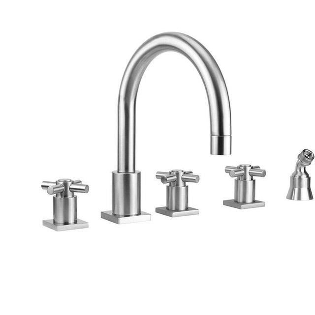 Jaclo - Contempo Uptown Roman Tub Set with Contempo Cross Handles - Square Escutcheons and Angled Handshower Holder - Vintage Bronze