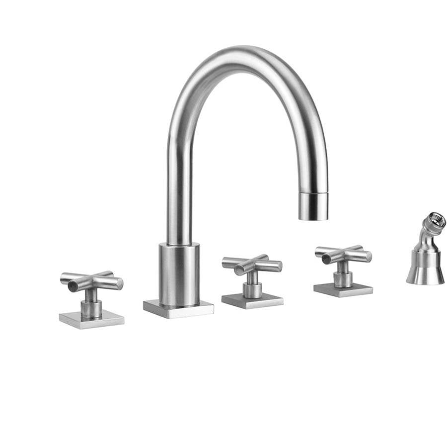 Jaclo - Contempo Uptown Roman Tub Set with Hub Base Cross Handles - Square Escutcheons and Angled Handshower Holder - Vintage Bronze