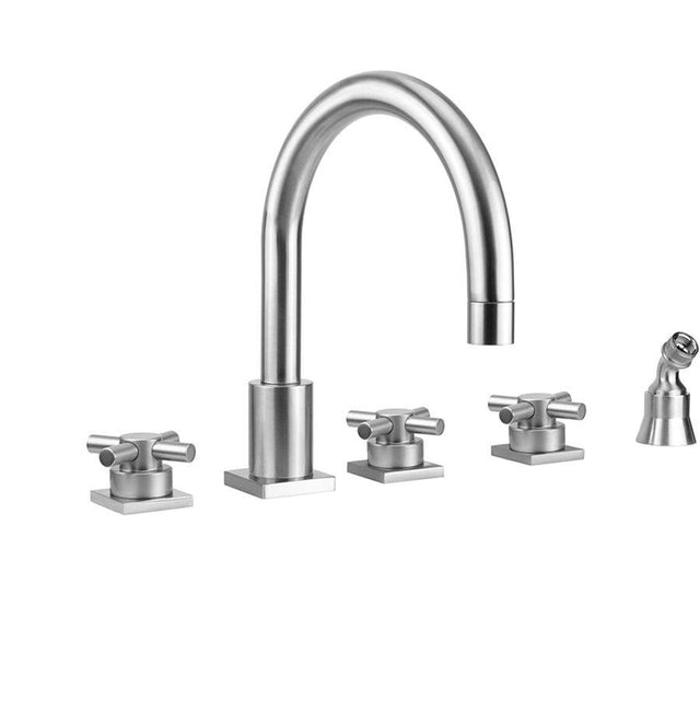 Jaclo - Contempo Uptown Roman Tub Set with Low Contempo Cross Handles - Square Escutcheons and Angled Handshower Holder - Vintage Bronze