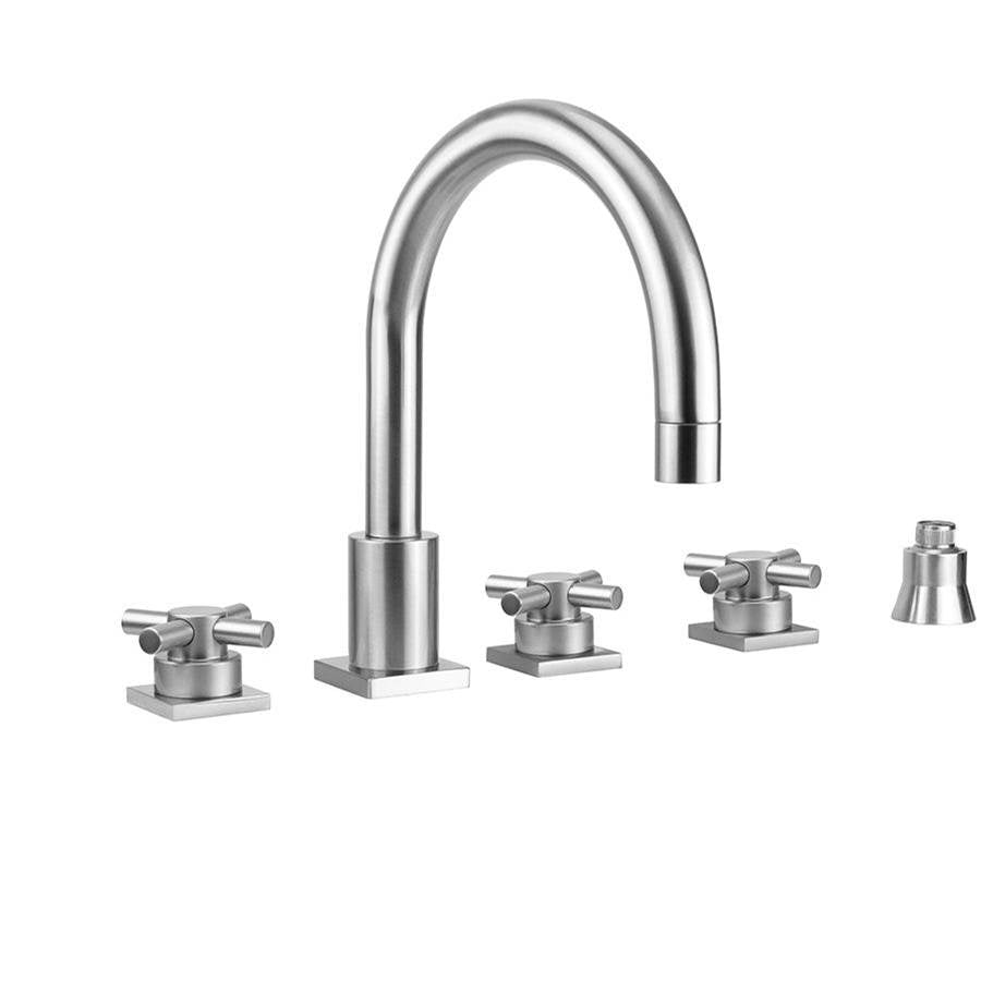 Jaclo - Contempo Uptown Roman Tub Set with Low Contempo Cross Handles - Square Escutcheons and Straight Handshower Holder - Vintage Bronze