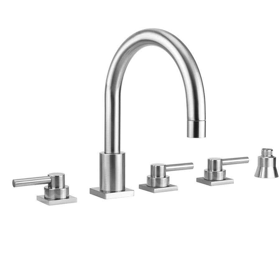 Jaclo - Contempo Uptown Roman Tub Set with Low Contempo Lever Handles - Square Escutcheons and Straight Handshower Holder - Vintage Bronze