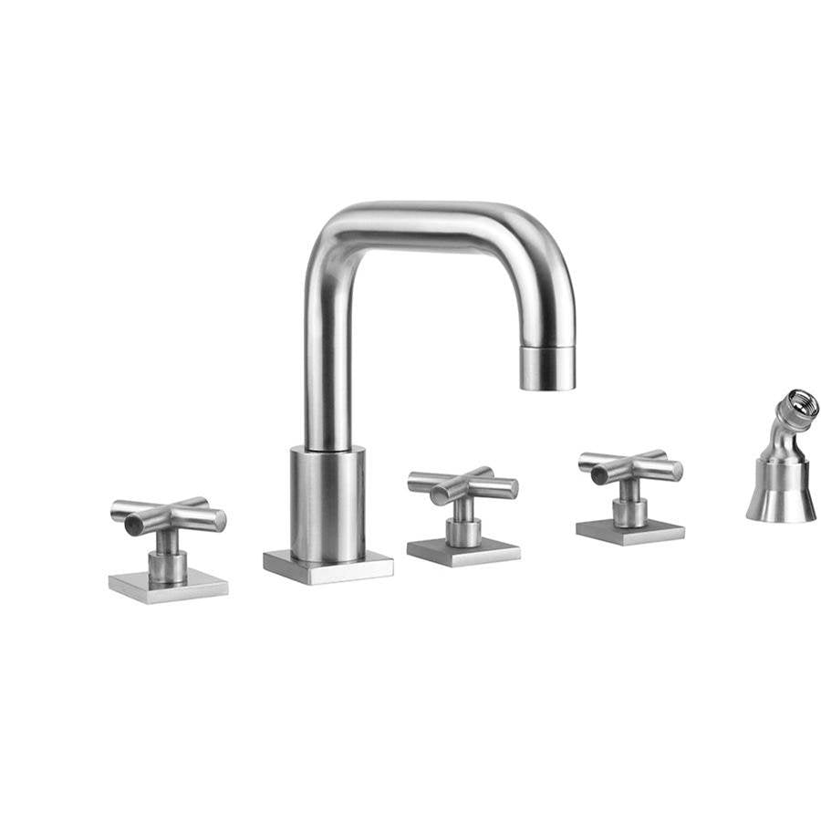 Jaclo - Contempo Downtown Roman Tub Set with Hub Base Cross Handles - Square Escutcheons and Angled Handshower Holder - Vintage Bronze