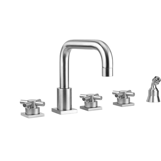 Jaclo - Contempo Downtown Roman Tub Set with Low Contempo Cross Handles - Square Escutcheons and Angled Handshower Holder - Vintage Bronze