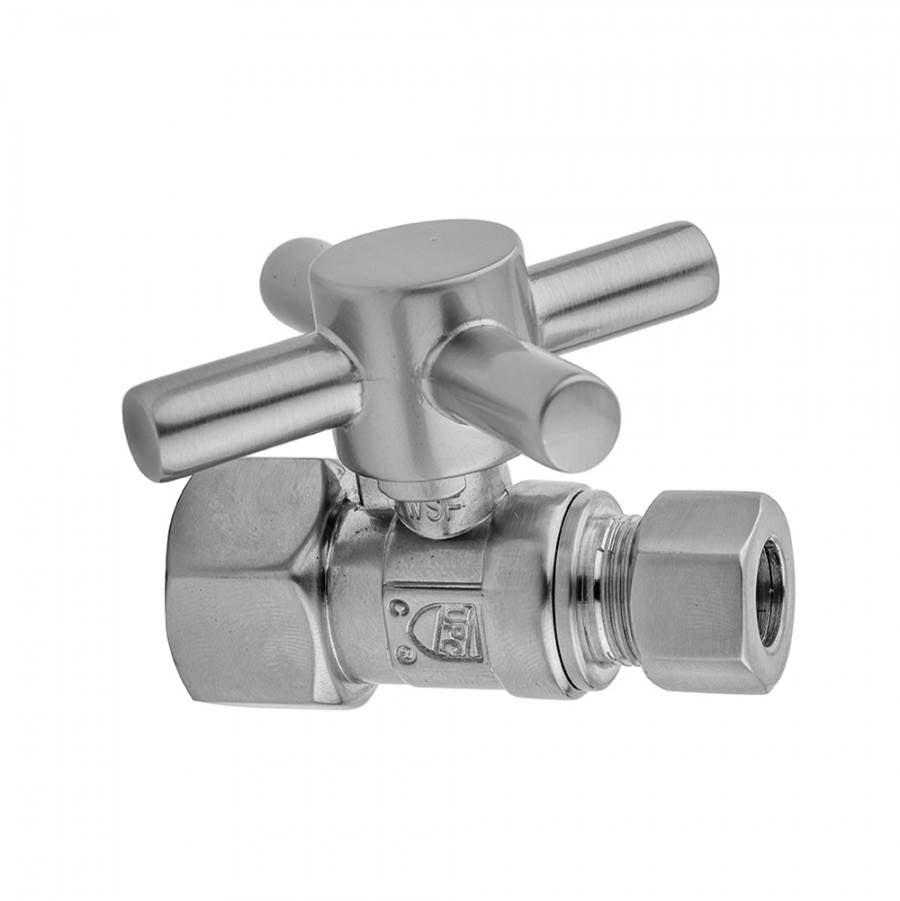 Jaclo - Quarter Turn Straight Pattern 1/2'' IPS x 3/8'' O.D. Supply Valve with Contempo Cross Handle - Satin Cooper