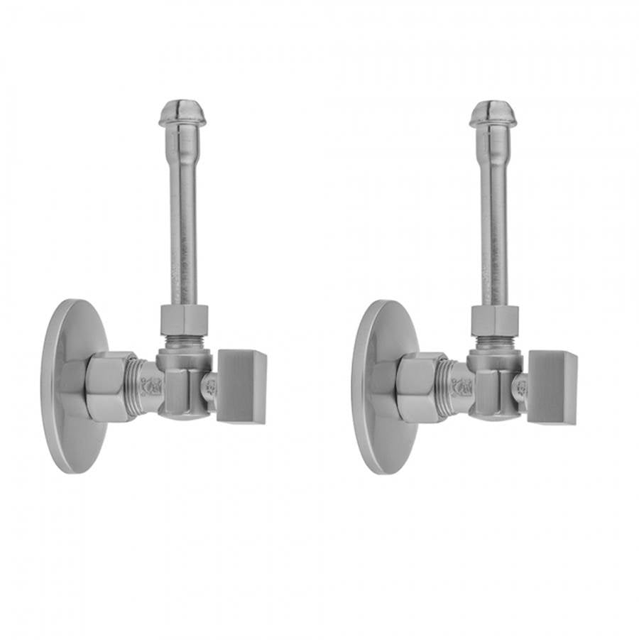 Jaclo - Quarter Turn Angle Pattern 5/8'' O.D. Compression (Fits 1/2'' Copper) x 3/8'' O.D. Faucet Supply Kit with Square Handle, 20'' Supply Tubes, Escutcheons - Satin Cooper