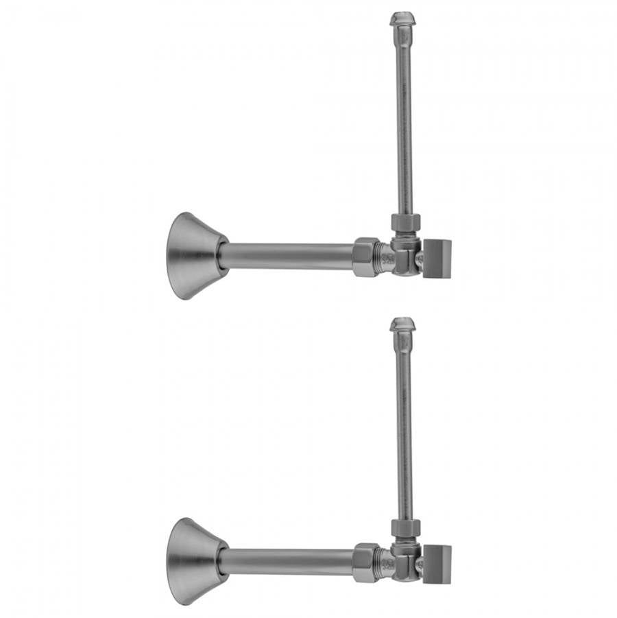 Jaclo - Quarter Turn Angle Pattern 5/8'' O.D. Compression (Fits 1/2'' Copper) x 3/8'' O.D. Faucet Supply Kit with Square Handle, 20'' Supply Tubes, Cover Tube, Escutcheons - Satin Cooper