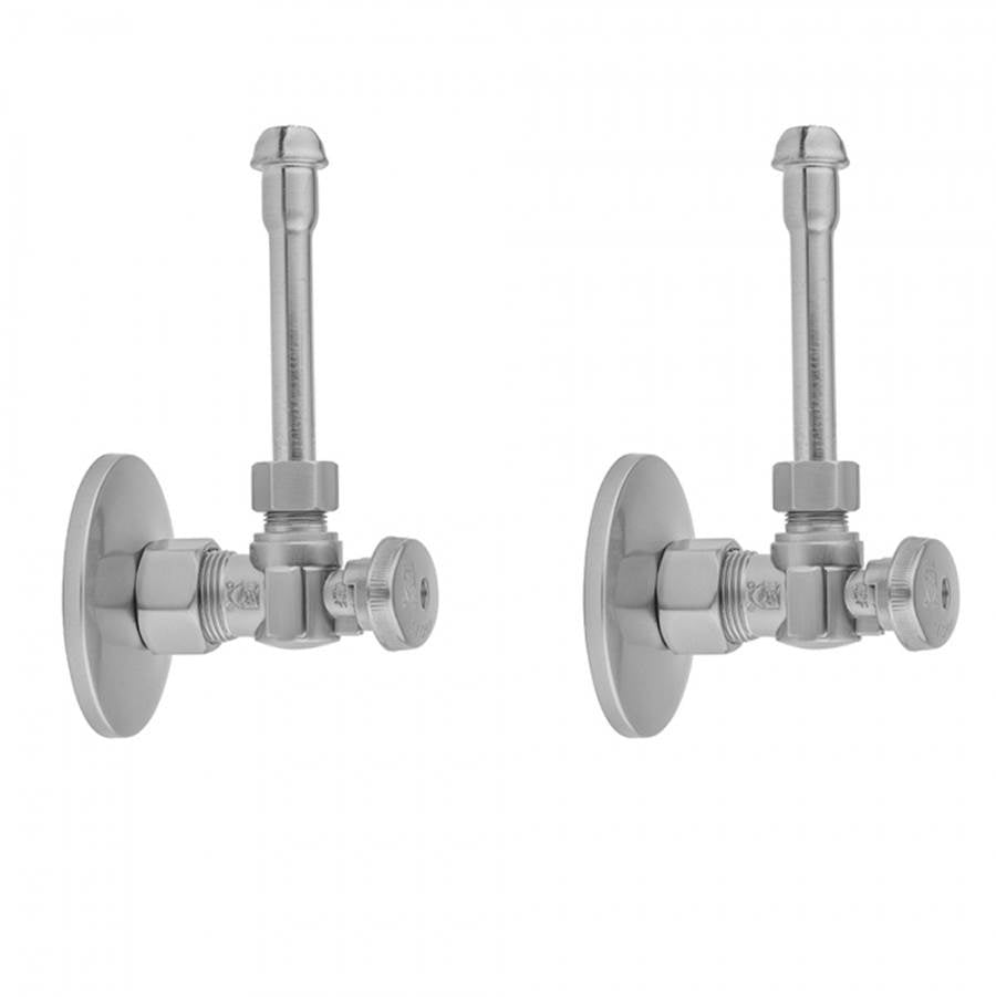 Jaclo - Quarter Turn Angle Pattern 5/8'' O.D. Compression (Fits 1/2'' Copper) x 3/8'' O.D. Faucet Supply Kit with Oval Handle, 20'' Supply Tubes, Escutcheons - Satin Cooper