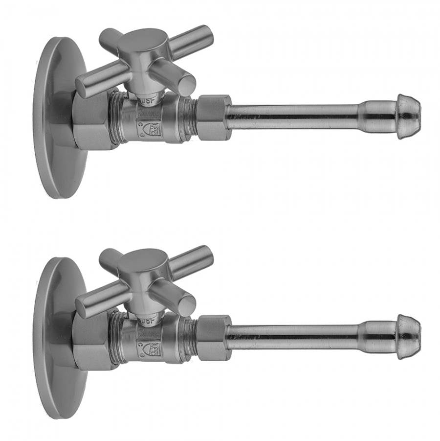 Jaclo - Quarter Turn Straight Pattern 5/8'' O.D. Compression (Fits 1/2'' Copper) x 3/8'' O.D. Faucet Supply Kit with Contempo Cross Handle, 20'' Supply Tubes, Escutcheons - Satin Cooper