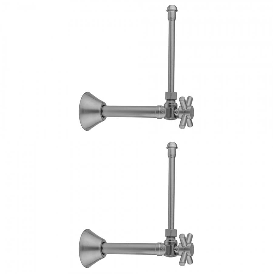 Jaclo - Quarter Turn Angle Pattern 1/2'' Copper (Sweat Fit) x 3/8'' O.D. Faucet Supply Kit with Contempo Cross Handle, 20'' Supply Tubes & Bell Escutcheons - Satin Cooper