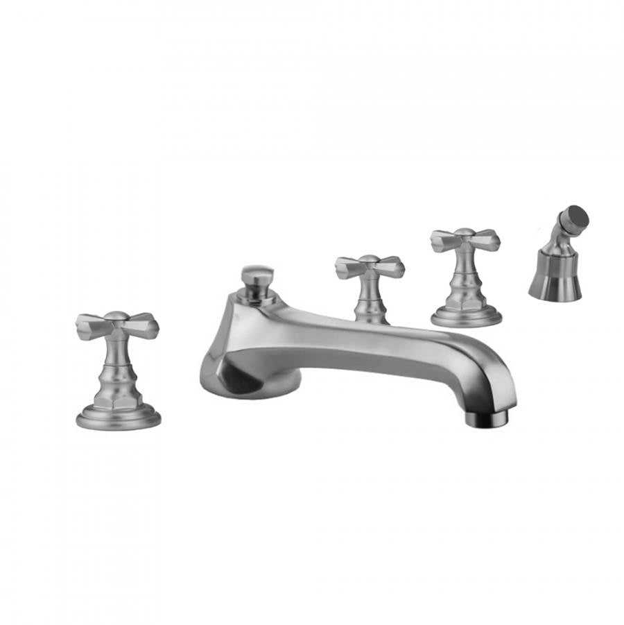 Jaclo - Westfield Roman Tub Set with Low Spout and Hex Cross Handles and Angled Handshower Mount - Vintage Bronze